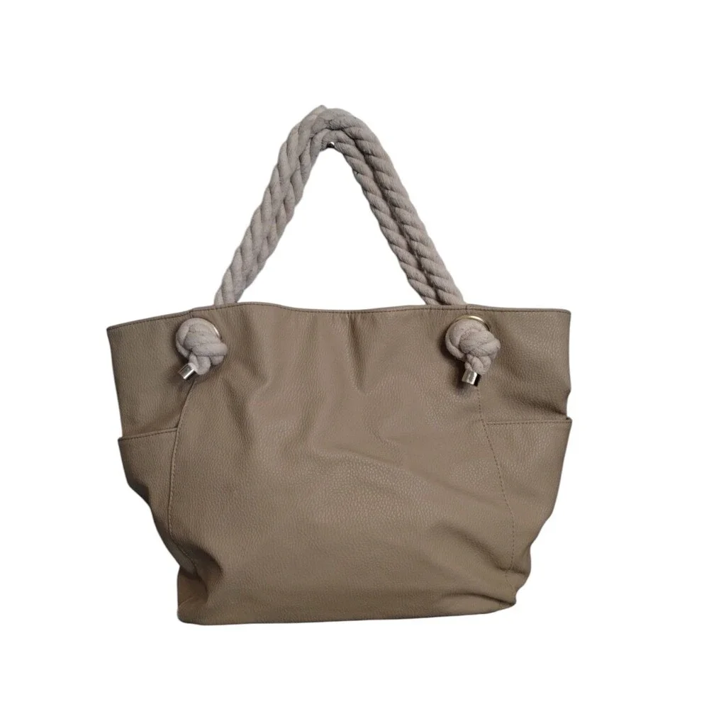 RAMPAGE Faux Leather Rope Handles BAG, LEATHER, FABRIC AND ROPE,  BEIGE